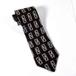 Brandini Tie Mens Navy Burgundy Bronze Geometric Silk Le Collezioni Made in USA